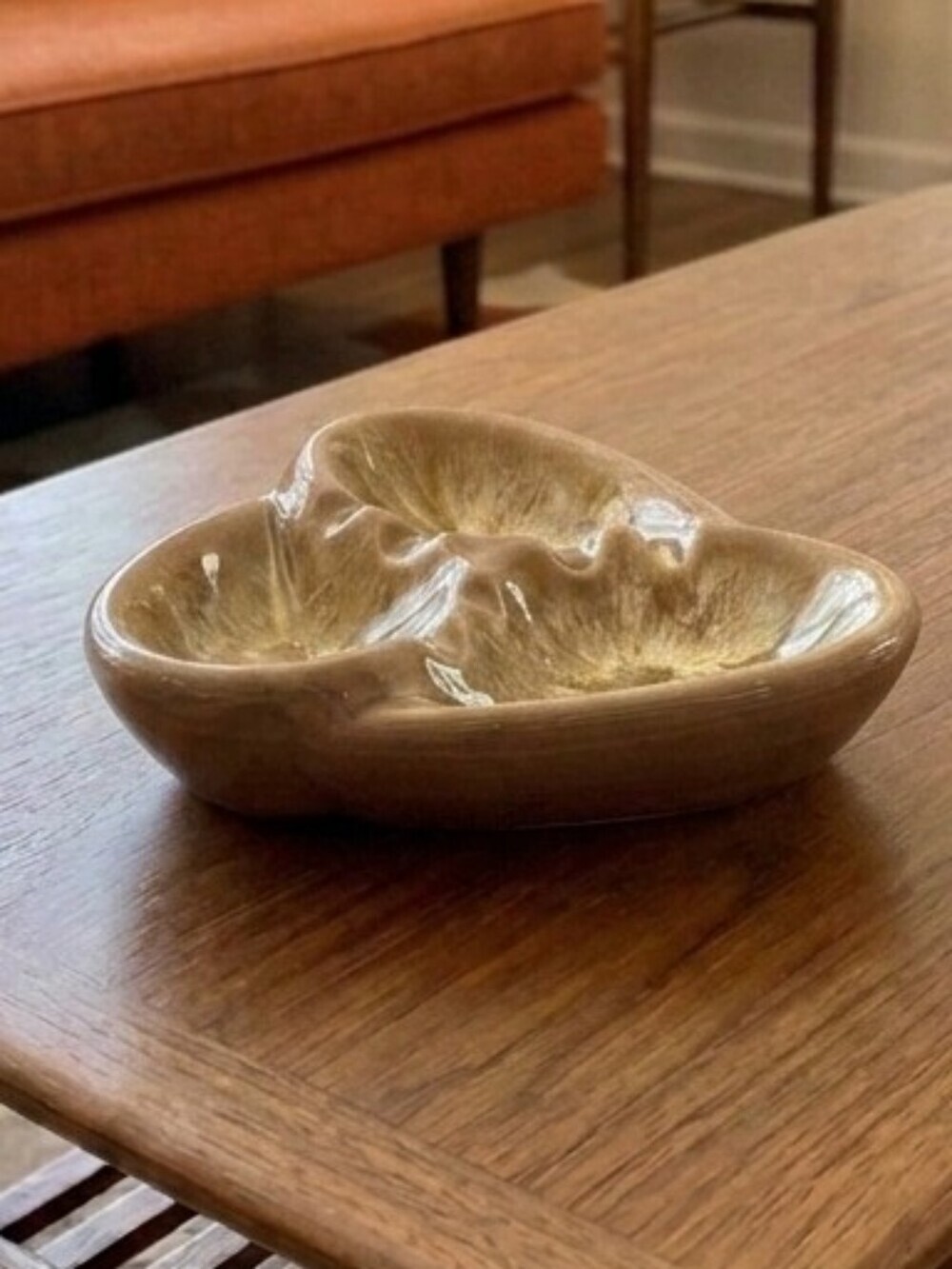 VINTAGE Tri-Section Ceramic Drip Glaze Mid Century Modern Ashtray Canada